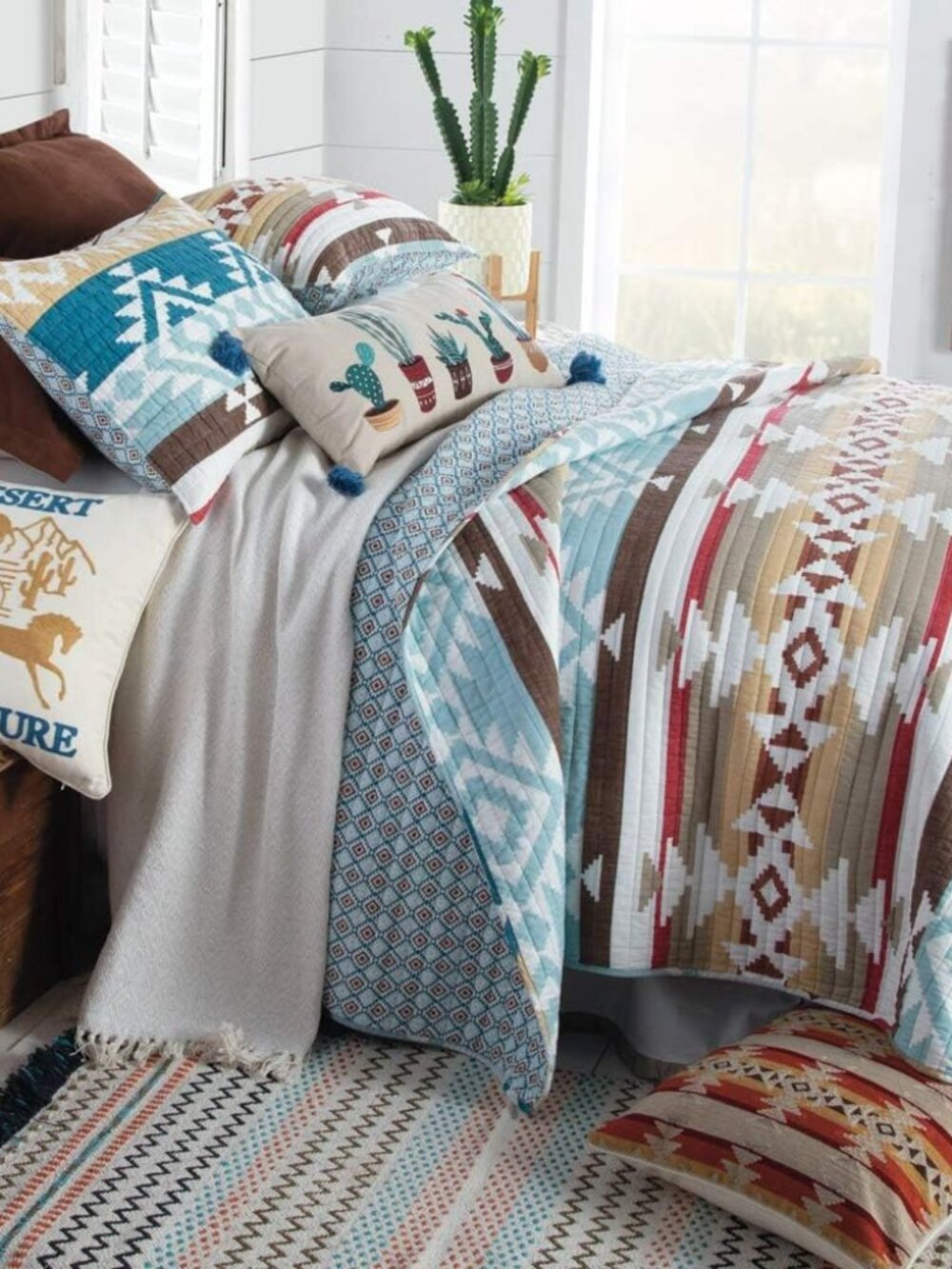 Canyon Springs Quilt - Full/Queen Quilt - Southwest Desert - Turquoise Blue Choc